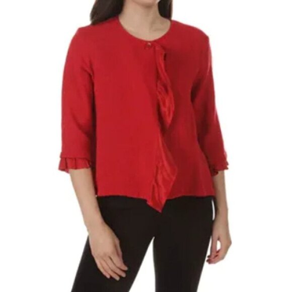 MASAI Cardigan Jacket Red Juna A Shape Satin Ruffle Detail XL NWT - Picture 1 of 13
